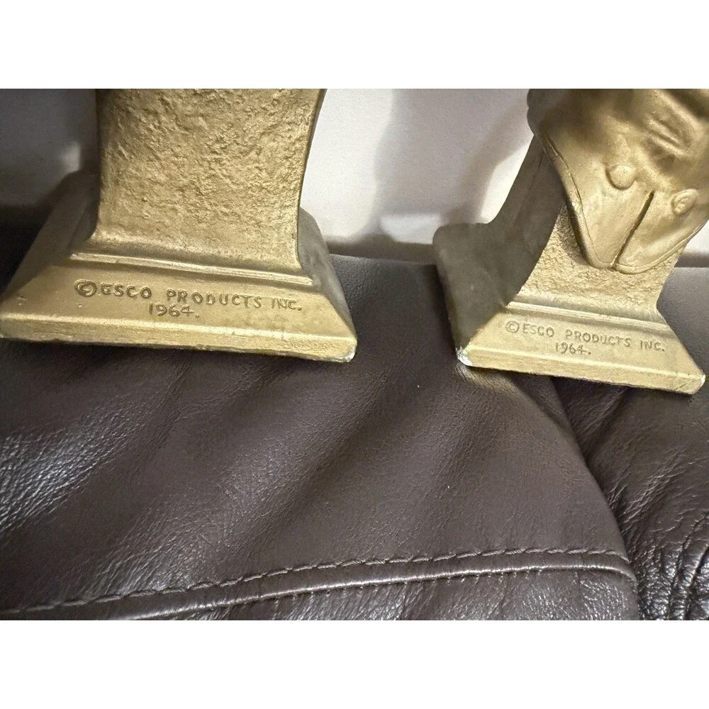 Vintage 1964 ESCO Products Chalkware Bookends Bust Set Boy & Girl E. Villanis